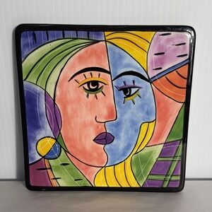 Muzeum Picasso Style Cubist Face Ceramic WallTile Plaque Art Decor Made In Chine